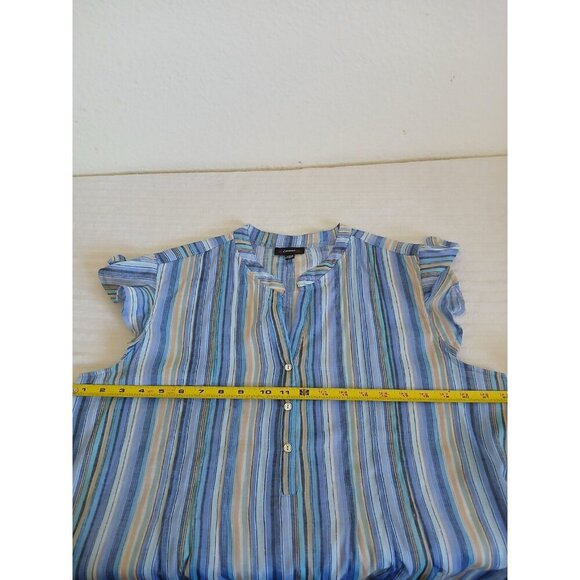 Cocomo Womens Blouse XL Blue Striped Flutter Sleeve Office Career Casual - Picture 12 of 15